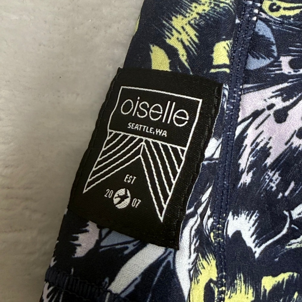 oiselle Black Floral Running Shorts with Yellow Highlights - Picture 3 of 10